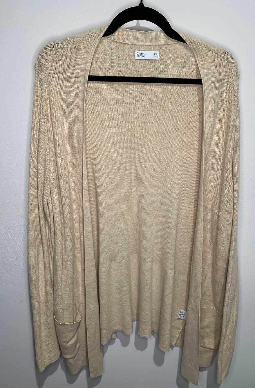 Croft & Barrow Cardigan Women’s PXL Soft Beige Cotton Knit Neutral Cozy EUC
